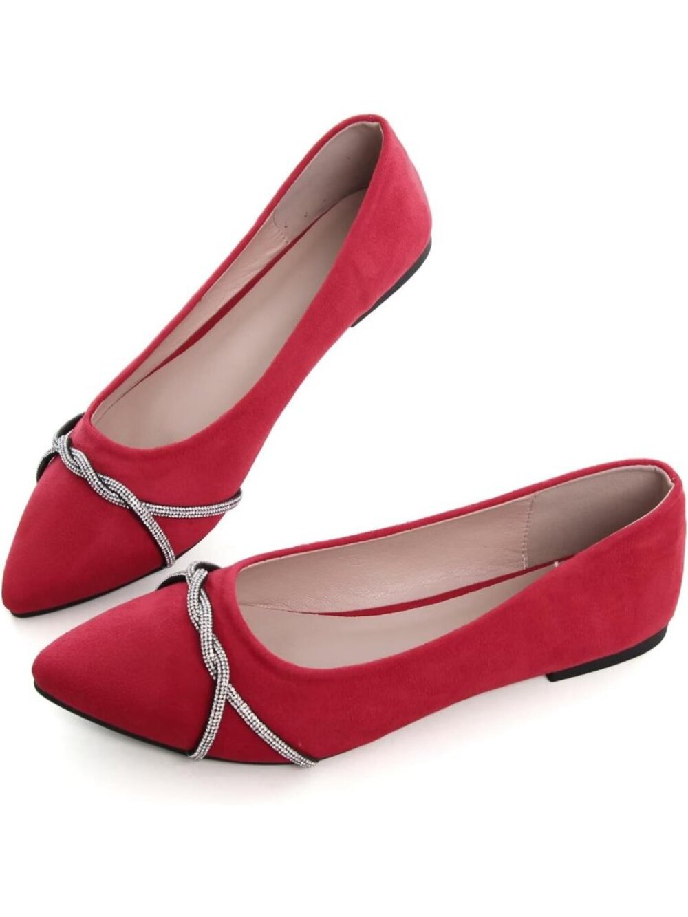 Women's F Red Chain Ballet Flats Fashion Pointed Toe Slip On Party Dress Shoes - Picture 5 of 6